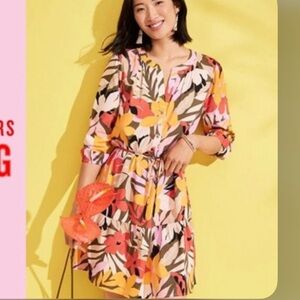 LOFT Floral Multicolor Tropical Vacation Dress Tie Waist Medium tall